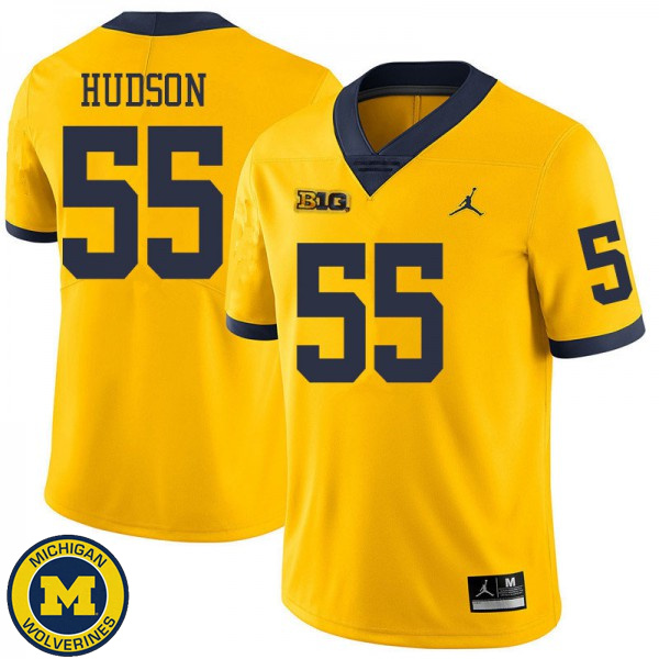 Men's Michigan Wolverines #55 James Hudson Yellow Jordan Brand Official Game Jersey